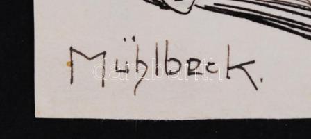 Mühlbeck Károly (1869-1943): Illusztrációk 4db Gárdonyi Géza: Göre Gábor bíró úr sorozatából, tus, p...
