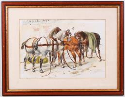 Lovak színezett lithográfia igényes üvegezett keretben 47x37 cm