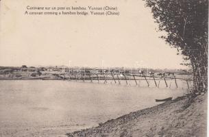 Yunnan, a caravan crossing a bamboo bridge (pinhole)