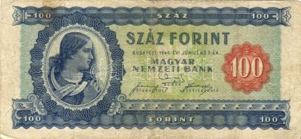 1946. 100Ft elő- és hátlap erősen felfelé csúszott nyomással T:III/IV