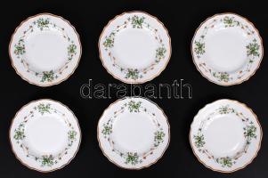 Hollóházi Erika süteményes tányér készlet, jelzett, matricás, hibátlan, d:19 cm
