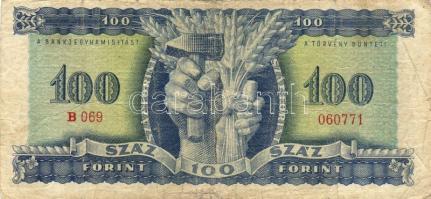 1946. 100Ft elő- és hátlap erősen felfelé csúszott nyomással T:III/IV