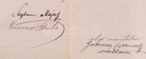 1887 Egyházi okirat Simor János esztergomi érsek fejlécével, Majer István püspöki helynöki és Cserno...