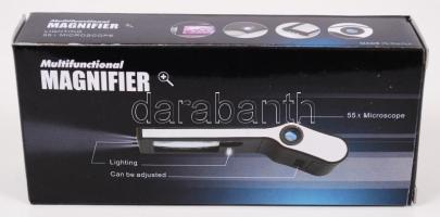 Magnifier multifunkcionális nagyító 55x nagyítás, led lámpával, hozzá fekete tok, új állapotban, eredeti csomagolásban / Magnifier