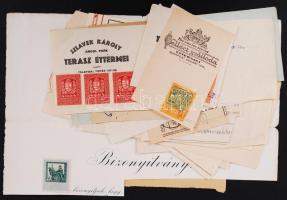 cca 1900-1940 Vendéglátás: kb 20 db számlafejléc, egyéb kivágás klf éttermekből, szállodákból