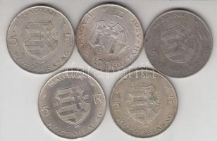 1947. 5Ft Ag "Kossuth" (5x) T:2-,3