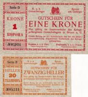 Ausztria/Brunn/ hadifogolytábor I. világháború 20H "KFA" lyukasztással + 1Kr T:I