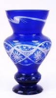 Kobalt kék kristály váza, többrétegű, csiszolt, hibátlan, m:13 cm
