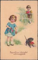 Dog, children, litho