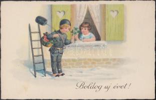 New Year, chimney sweeper, litho