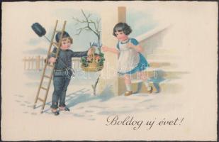 New Year, chimney sweeper, litho