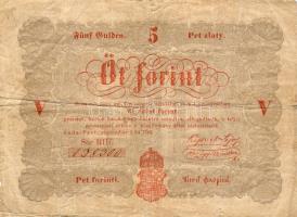 1848. 5Ft "Kossuth-bankó" hátlapi román szöveg 2. sorának első szavában helyesírási hiba (a 2. betűn pont helyett ékezet van) R! T:III/IV