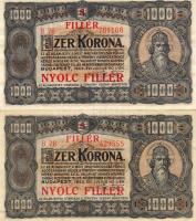 1923. 1000K 8f fny-sal (2x) T:II+ Csak egyszer vagy részben hajtva, de törve nem!