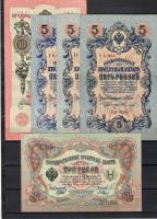 Oroszország 1905-1909. 3R, 5R (3x), 10R T:II Csak egyszer hajtva! Benne alapszín eltérések, lemezhibák!