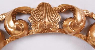 Egyedi készítésű dekoratív, faragott, aranyozott, hársfa ovális keret, hibátlan állapotban, belső:26...