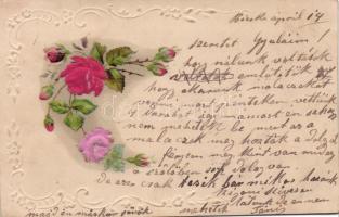 Floral, embossed litho silk card