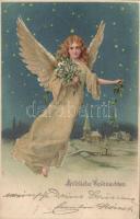 Christmas, litho card with real pearl decoration