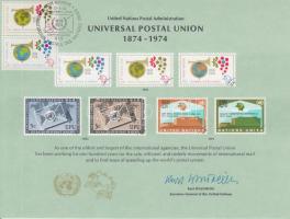 100 éves az UPU sor emléklapon elsőnapi bélyegzéssel, UPU Centenary set on souvenir card with first daí's cancellation