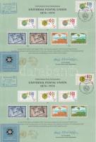 UPU Centenary set on 2 souvenir cards "INTERNABA 74" with souvenir cancellation, 100 éves az UPU sor 2 db emléklapon "INTERNABA 74" emlékbélyegzéssel