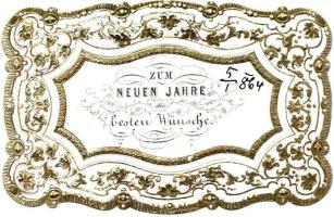 1864 Igen korai dombornyomású aranyozott újévi üdvözlő kártya