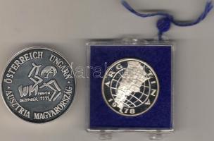 1978. "Argentína" + 1995. "Ausztria-Magyarország kézilabda" 2 klf fémplakett dís...