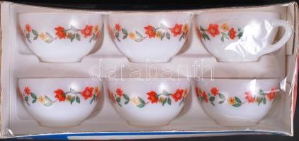 Francia opál csésze készlet, matricás, hibátlan,  eredeti dobozában