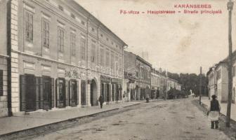 Karánsebes, Fő utca, Grau R. és fia üzlete, bank / main street, shop, bank