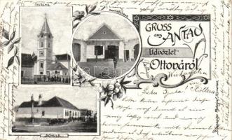 Selegszántó / Ottova, Antau; church, school, shop, floral