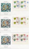 UPU Centenary corner blocks of 4 on 3 FDCs, 100 éves az UPU ívsarki négyestömbök 3 db FDC-n