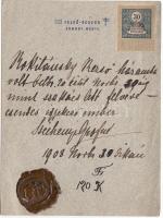 1908 Széchenyi László grófné saját kézzel írt bizonyítványa szakács részére családi viaszpecséttel