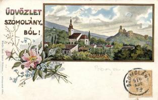 Szomolány, church, castle, floral s: Schreiber (small tear)