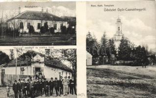 Győr-Csanakhegy, községháza,  Római katolikus templom, Hangya vendéglő és szatócs üzlet