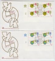 100 éves az UPU ívsarki négyestömbök 3 db FDC-n, UPU Centenary corner blocks of 4 on 3 FDCs