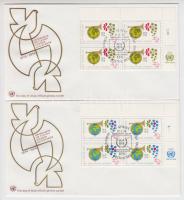 UPU Centenary corner blocks of 4 on 3 FDCs, 100 éves az UPU ívsarki négyestömbök 3 db FDC-n