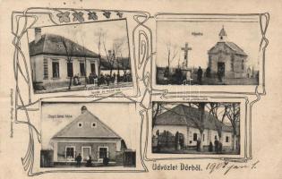 Dőr, iskola és tejcsarnok, kápolna, Chapó János háza, Postahivatal, Art Nouveau