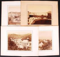1890-1900 Souvenir de Teplitz. Fotómappa 6db, kartonra ragasztott városképpel (a mappa használtas állapotban) / 6 photos of Teplice, in leather folder (folder somewhat worn), 20x25/32x41cm