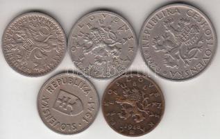 Csehszlovákia 1923-1948. 25H + 50H (2x) + 1K + Szlovákia 1941. 50H T:2 
Czechoslovakia 1923-1948. 25...