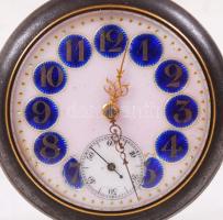 cca 1900 Acéltokos svájci zsebóra színes, hibátlan, aranypöttyözött, zománcozott, "bull" s...