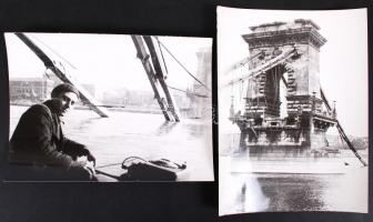 1945 4 db fotó Budapest ostroma után a lerombolt hidakról és az épülő pontonhídról 18x24 cm