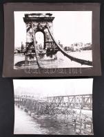 1945 4 db fotó Budapest ostroma után a lerombolt hidakról és az épülő pontonhídról 18x24 cm
