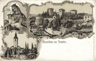 Fiume Trsat castle, church, floral, litho (Rb)