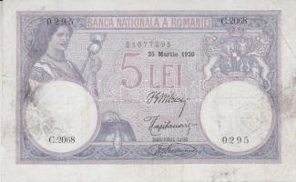 Románia 1920. 5L (2x) T:III Romania 1920. 5 Lei (2x) C:F