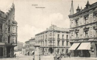 Cheb, Eger; Bahnhofstrasse / street, Hotel Neuberger