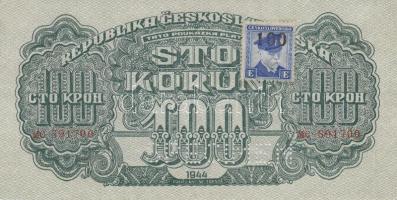 Csehszlovákia 1944. 100K SPECIMEN perforációval, bélyegzett T:III Czechoslovakia 1944. 100 Korun SPECIMEN perforation, stamped C:F