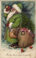 Christmas, drinking Santa Claus, litho (pinhole)