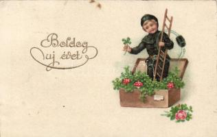 New Year, chimney sweeper, Emb. litho