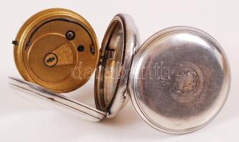 1883 Hátulkulcsos, spindli szerkezetű, ezüst (Ag) zsebóra porcelán számlappal, másodpercmutatóval, l...