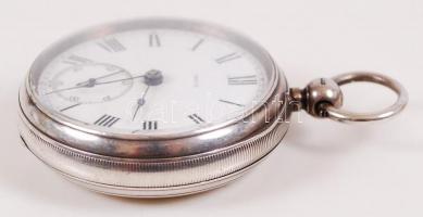 1883 Hátulkulcsos, spindli szerkezetű, ezüst (Ag) zsebóra porcelán számlappal, másodpercmutatóval, l...