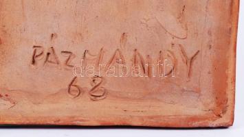 Pázmándi Antal (1943-): Busók. Mázas kerámia falikép, apró máz hibával, jelzett, 16×28 cm