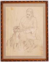 Belányi jelzéssel: Vázlat rajz. Ceruza, papír, üvegezett keretben, foltos, 34×27 cm